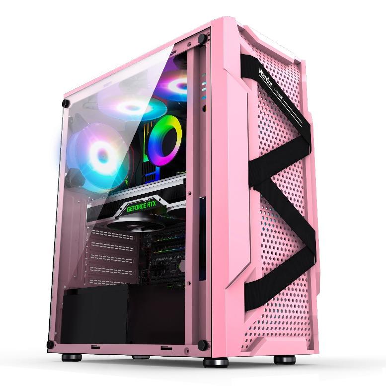 Grand Boîtier PC Rose RGB, Gamer-Aesthetic